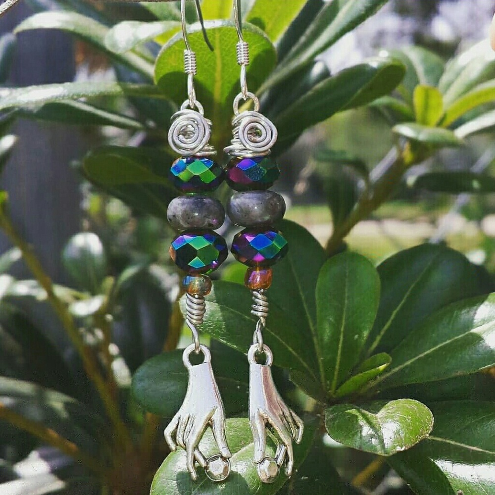 SOLD• Rainbow Labradorite Antique Silver Earrings